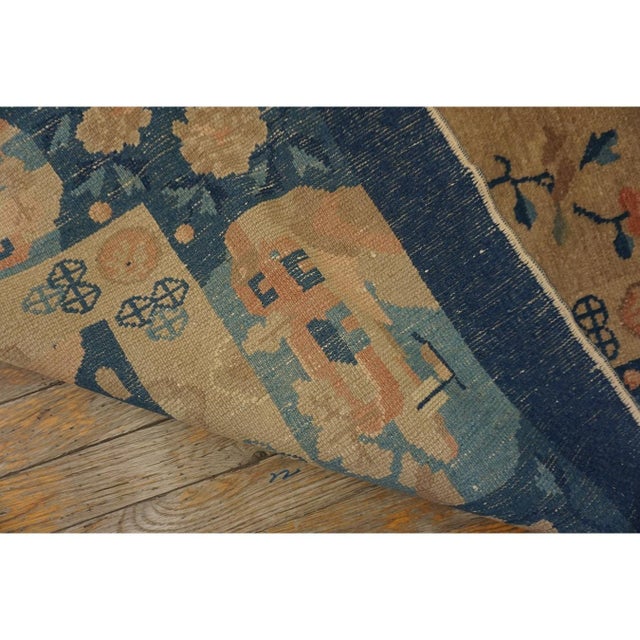 1920s Camel Floral Geometric Antique Chinese Peking Carpet 8'2" X 9'9" Wool Rug For Sale - Image 11 of 11