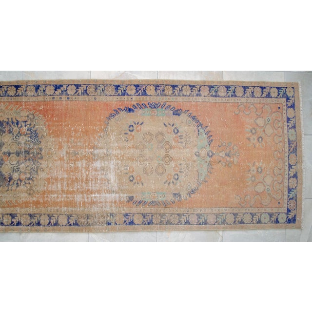 Orange Distressed Oushak Runner Rug - Hand Knotted Hallway Decor - 2'11″ X 12' For Sale - Image 8 of 11
