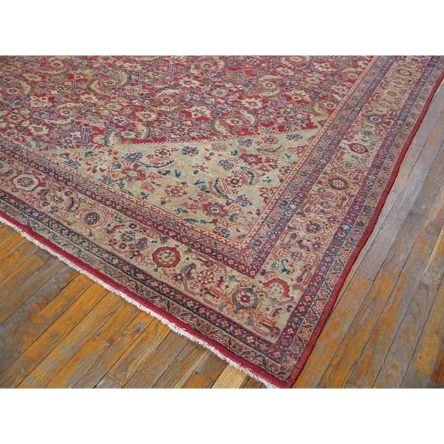 19th Century Impressive Ivory Medallion on Red-Raspberrry Open Field Antique Persian Sultanabad Rug For Sale - Image 5 of 5