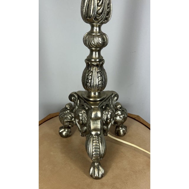 Vintage French Brass Table Lamp with Shade For Sale - Image 4 of 11