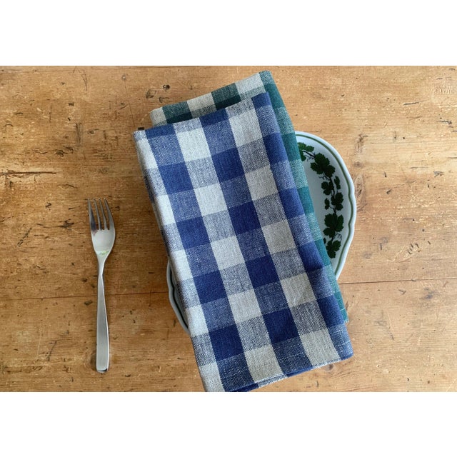 Contemporary Plum Textiles Wales Check Marine Linen For Sale - Image 3 of 3