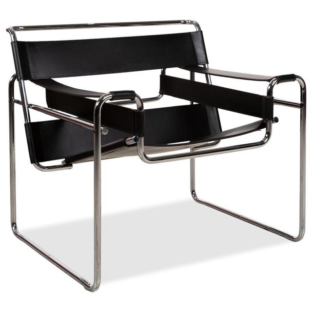 Bauhaus Wassily Chair Leather Armchair in Black by Marcel Breuer for Knoll Inc. For Sale - Image 12 of 12