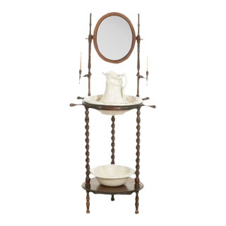 Late 19th Century Victorian Wood Wash Stand With Barley Twist & Swivel Mirror For Sale