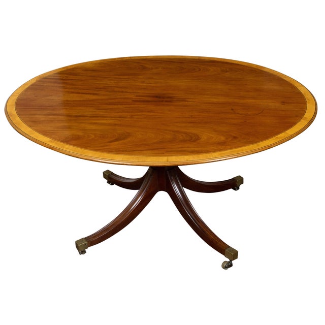 Brown English Mahogany 1840s Oval Top Pedestal Table with Quadripod Base and Casters For Sale - Image 8 of 12
