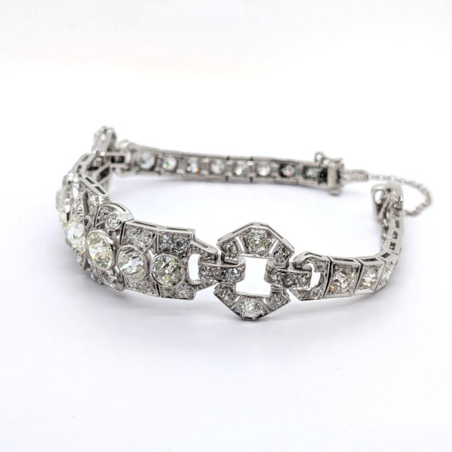 Mid-Century Modern Antique Edwardian Art Deco Platinum Diamond Bracelet For Sale - Image 3 of 10