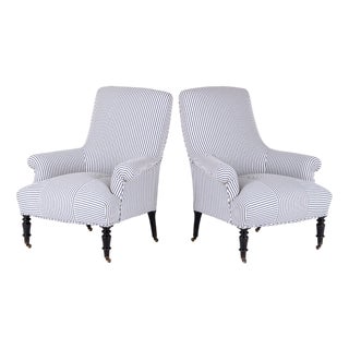 French Chairs in Princeton Ticking, Set of 2 For Sale