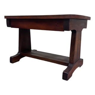 Antique Mission Oak Trestle Pedestal Base Library Table Console Hall Table For Sale