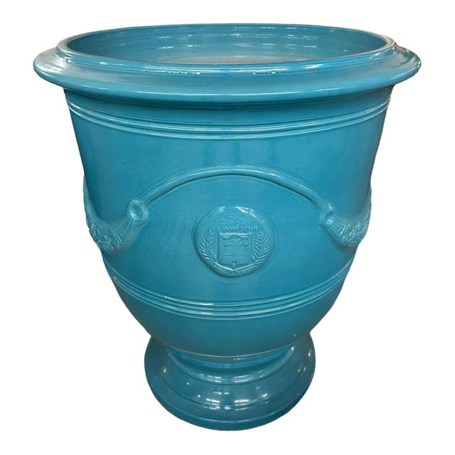 French Provincial French Anduze Jardiniere in Turquoise For Sale - Image 3 of 8