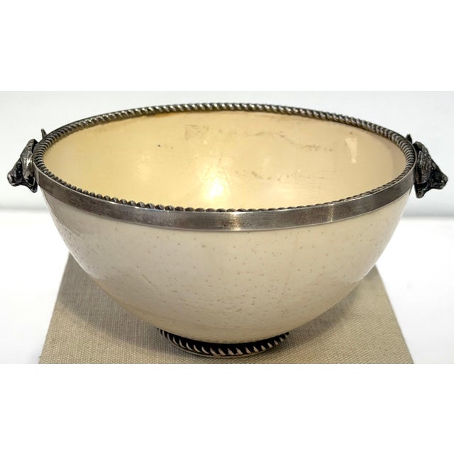 Modern A. Kuger Sterling Silver Mounted Ostrich Egg Bowl with Buffalo Head Handles For Sale - Image 3 of 9