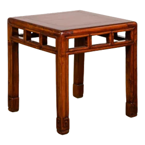 Early 20th Century Late Qing Dynasty Small Side Table with Pillar Strut Motifs & Scrolling Feet