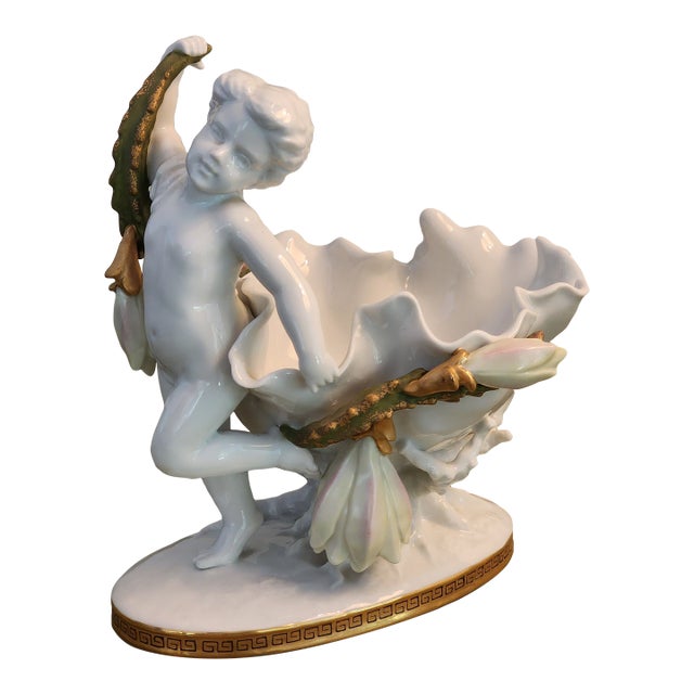 Antique Moore Brothers White Gold Porcelain Cherub Compote Bowl For Sale