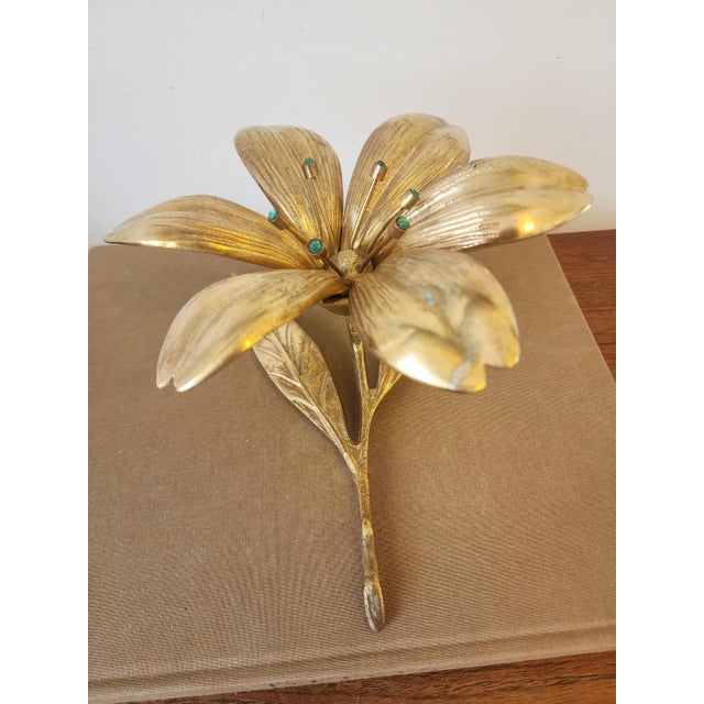 Vintage Italian Gilt Brass Flower Candle Holder Hollywood Regency Floral Centerpiece Gold Metal Lily Sculpture Decor For Sale - Image 15 of 16