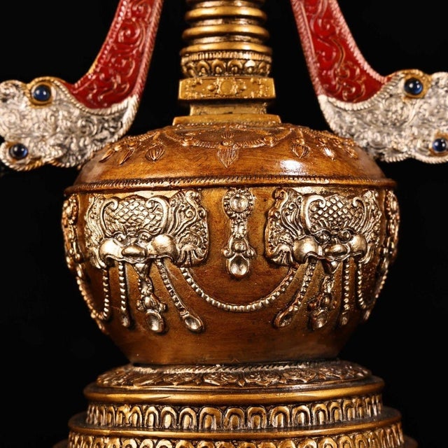 Metal Late 19th Century Gilt Bronze Tibetan Stupa With Gemstone Inlays, 1.9kg For Sale - Image 7 of 9