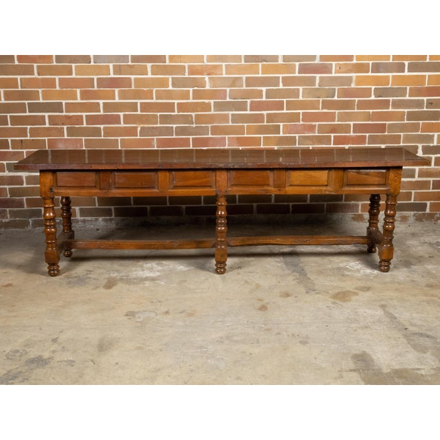 Brown Spanish Colonial 18th Century Walnut Table with Four Richly Carved Drawers For Sale - Image 8 of 12