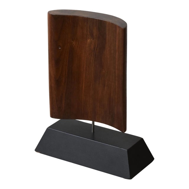 Vintage Large-Scale Teak Teardrop Fin Sculpture Mounted to Painted Wood Base by Paul Bechtold, Circa Mid 20th Century For Sale