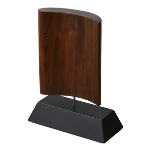 Vintage Large-Scale Teak Teardrop Fin Sculpture Mounted to Painted Wood Base by Paul Bechtold, Circa Mid 20th Century