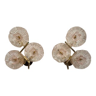 Pair of Murano Pink Flower Wall Sconces For Sale