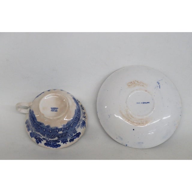 Early 20th Century Allertons England Tea Coffee Cup and Saucer 2pc Set White and Blue Ceramic For Sale In Miami - Image 6 of 13