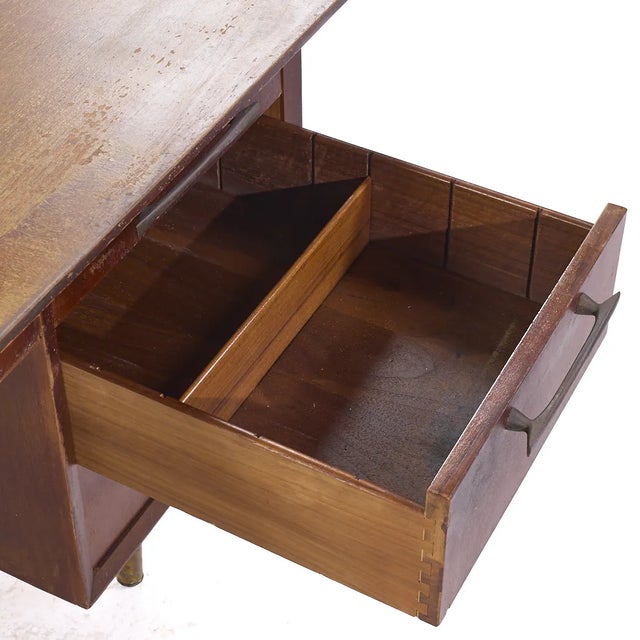 Wood Jens Risom Style Jackson Mid Century Cane and Walnut Executive Desk For Sale - Image 7 of 10