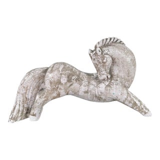 French Enameled Terracotta Horse Sculpture, Circa 1940 For Sale