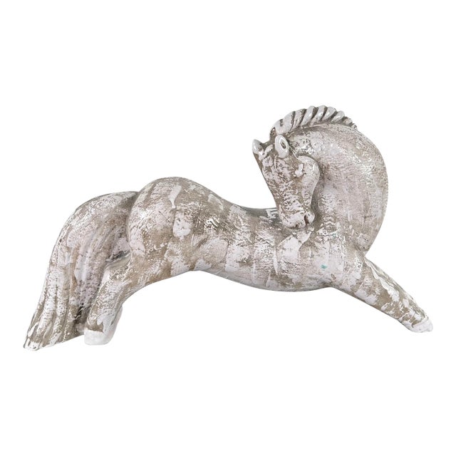 French Enameled Terracotta Horse Sculpture, Circa 1940 For Sale