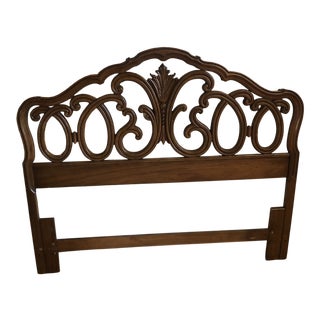 Vintage French Handcarved Wooden Queen Size Headboard For Sale