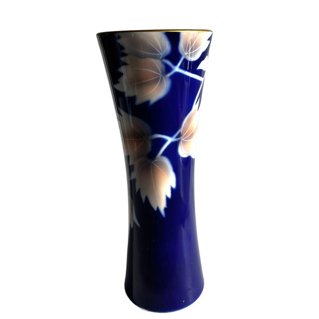 1960s 1960s Fukugawa Vase in Cobalt Blue Glaze and Pink Leaves For Sale - Image 5 of 16