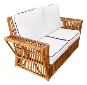 1990s Art Deco Style "Presidents" Stick Reed Rattan 2-Seat Settee Sofa