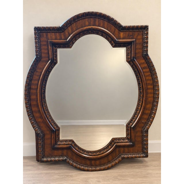 Beautiful matching pair of authentic James Martin Castilian 35″ Double Arch Mirrors in the discontinued Aged Cognac...