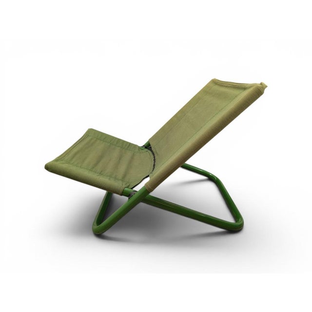 Vintage Lounge Chair in Green Metal and Canvas with Floral Cushion from Arflex For Sale - Image 11 of 14