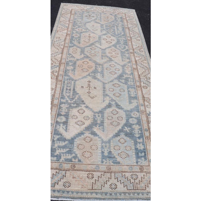 Afghanistan Tabriz Gallery Runner With Soft Blue Field and Ivory Motifs For Sale - Image 10 of 16