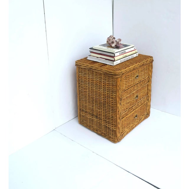 Wood Wicker Nightstand Table or End Table With Draws For Sale - Image 7 of 12