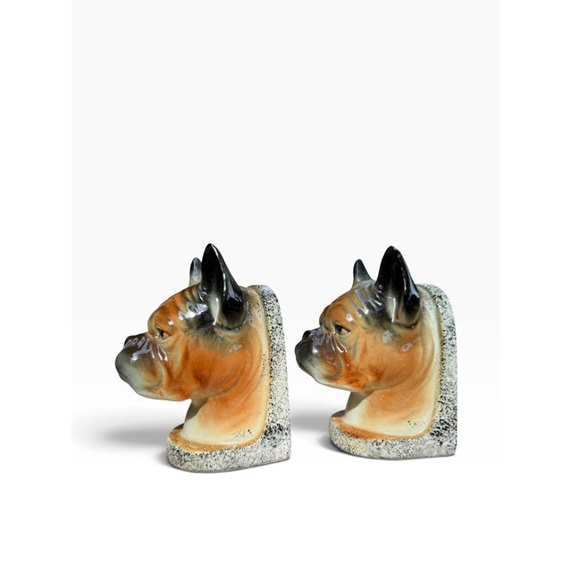 Mid-Century Modern Pair of Vintage Mid-Century Ceramic Boxer Dog Busts For Sale - Image 3 of 7
