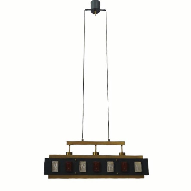 Mid-Century Modern Scandinavian Pendant Lamp in Brass with Lacquered Steel and Glass, 1960s For Sale - Image 4 of 14