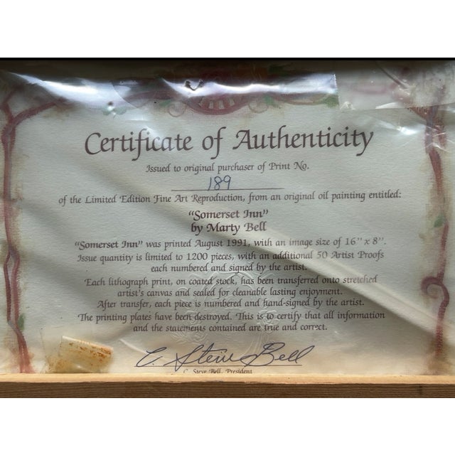 Framed Vintage Signed Marty Bell "Somerset Inn" Fine Art Reproduction With Coa For Sale - Image 4 of 5