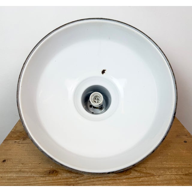 Vintage British Industrial Grey Enamel Factory Pendant Lamp, 1960s For Sale - Image 17 of 18