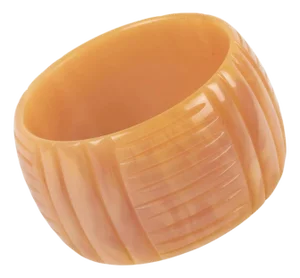 Milky Pink Bakelite Bangle Bracelet with Geometric Carving