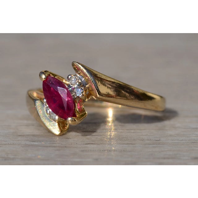 The Cazadero: Ladies 14K Gold Bypass Ring set with Marquise Ruby and Diamonds For Sale - Image 4 of 10