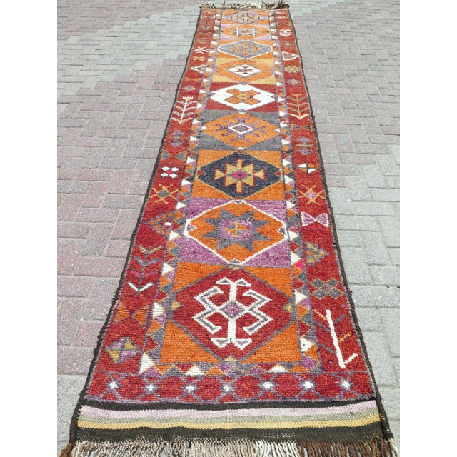 70s Orangecolor Herki Carpet Runner Long Runner Rug For Sale - Image 11 of 11