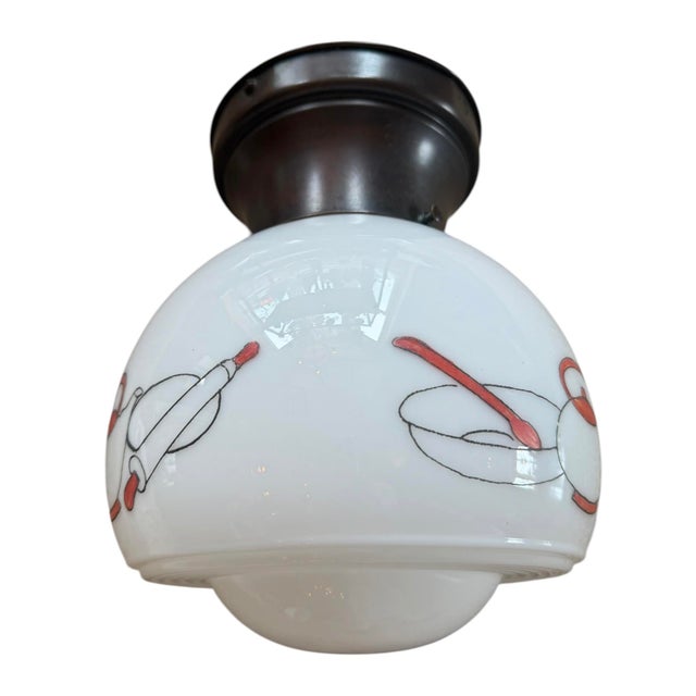 This light fixture will look so great in a kitchen pantry! Hand painted glass shade with original painted brass holder is...