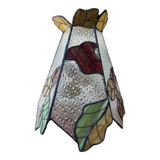 Vintage Stained Glass Lamp Shade With a Vibrant Fall Leaf Pattern For Sale
