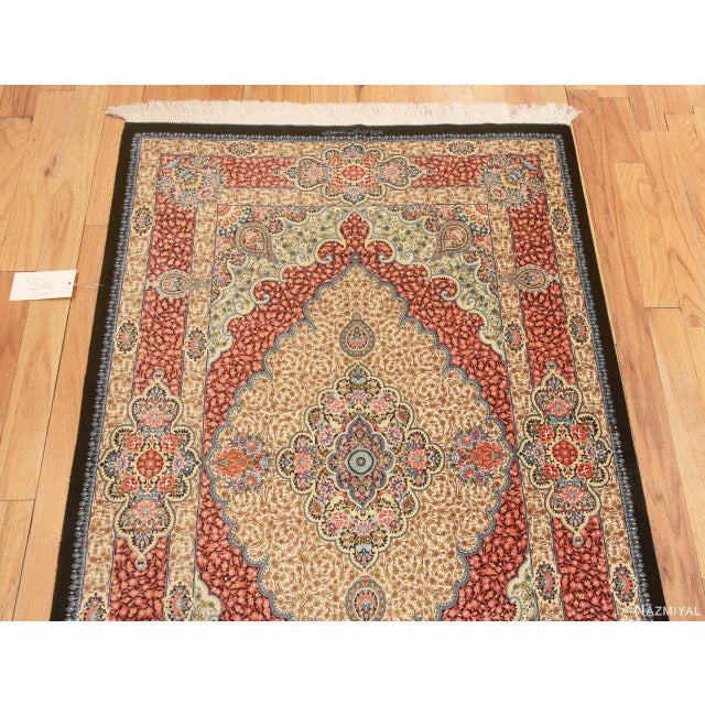Nazmiyal Collection Scatter Size Floral Vintage Persian Silk Qum Rug For Sale In New York - Image 6 of 7