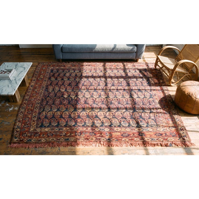 Textile 1890s Blue Navy Geometric Tribal Hand Knotted Antique Persian Afshar Rug 5'2" X 8'0" Wool Carpet For Sale - Image 7 of 8