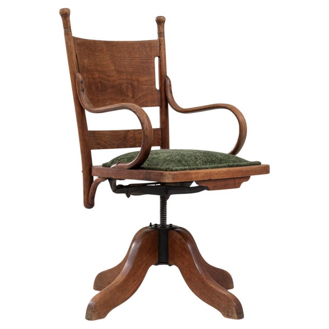 1930s French Wooden Swivel Armchair with Upholstered Seat For Sale - Image 15 of 18