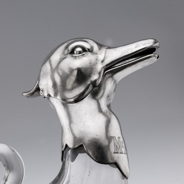 20th Century Continental Silver & Clear Glass Novelty Duck Claret Jug For Sale - Image 3 of 18