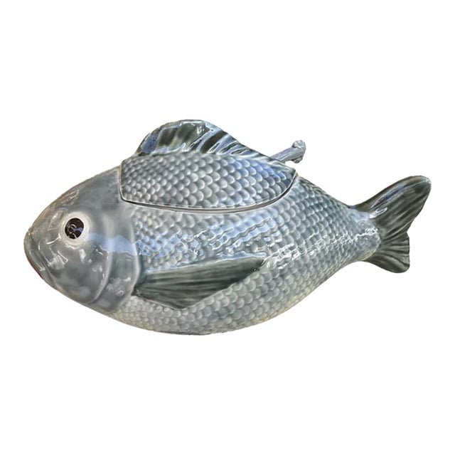 Vintage Majolica Fish Tureen With Ladle | 1950s For Sale