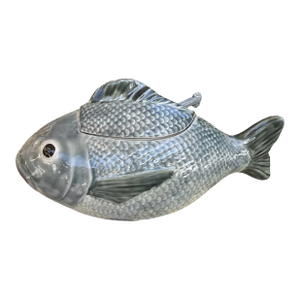 Vintage Majolica Fish Tureen With Ladle | 1950s