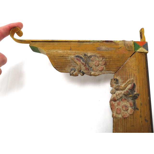 Antique Carved Hand Painted Wood Italian Sicillian Donkey Cart Fragment Repurposed Plant Hanger For Sale - Image 12 of 13