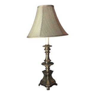 1970s Brass Footed Table Lamp With Shade For Sale