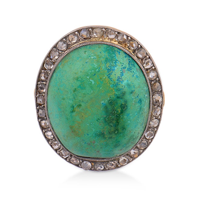 Contemporary Vintage Turquoise Diamond 18k Two Tone Cocktail Ring, Size 5.5 For Sale - Image 3 of 6